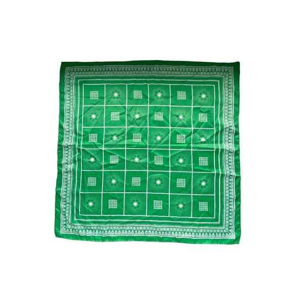 Vintage Floral Square Scarf 26 Inch Green & White Silky Lightweight Boho Neck Wr - Picture 1 of 4